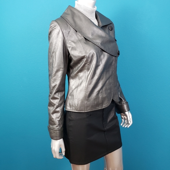 🌠 KUZU Mod Pewter Metallic Leather Jacket // (GENUINE LEATHER) - Picture 4 of 8